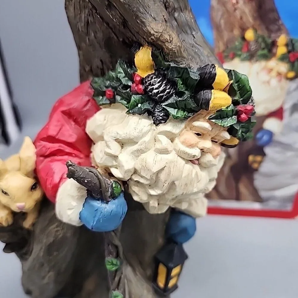 WOODLAND SANTA CLAUS Figurine with staff & woodland animals With Box 11